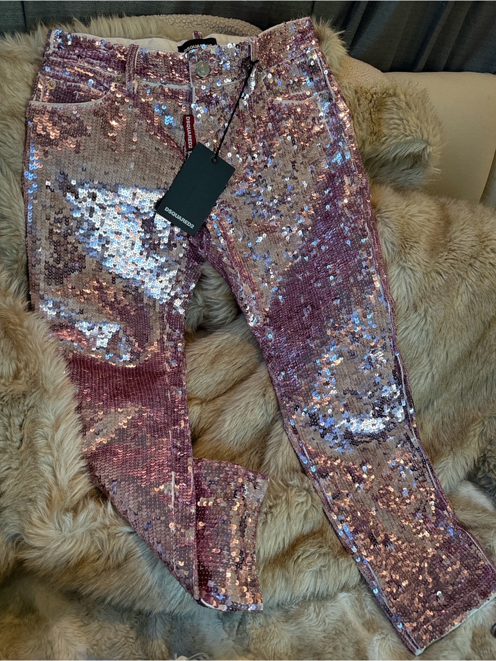 DSQUARED2 Rose Pink Sequin Skinny Pants
